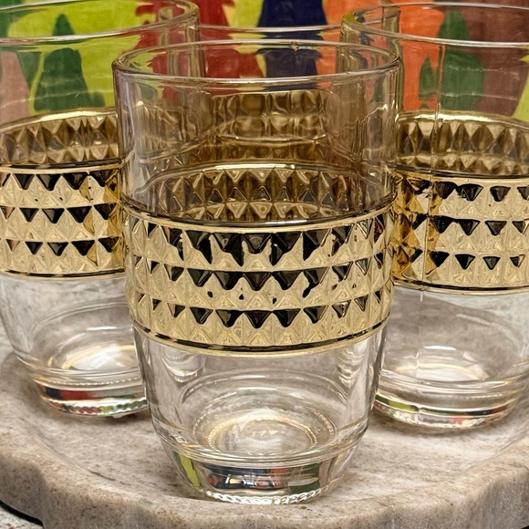 4-Set Luxe Glass Tumblers With Diamond-Cut Gold-Accent 12oz - Picture 2 of 7